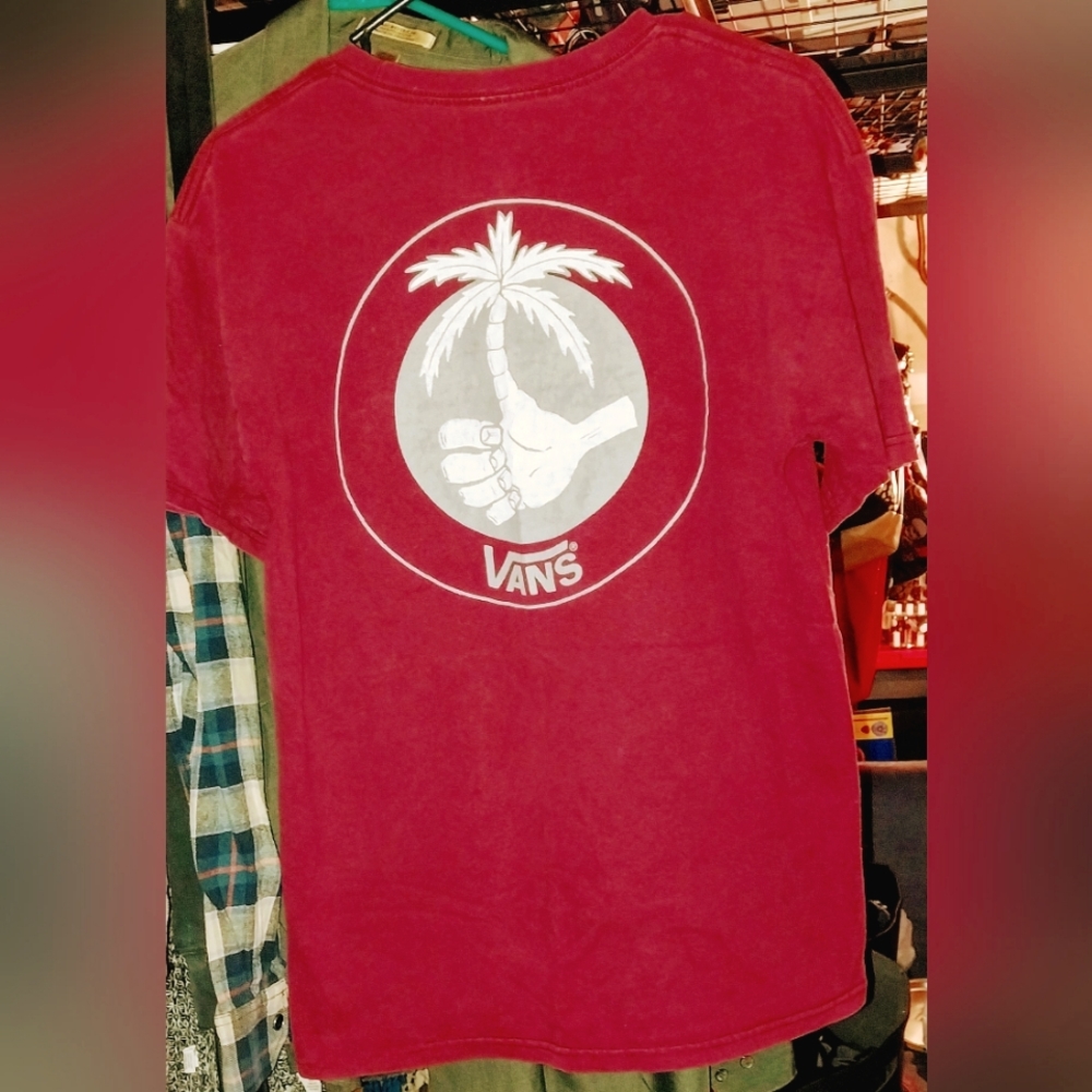 Vans Men's Red Graphic Thumbs up Palm Tree T-Shirt